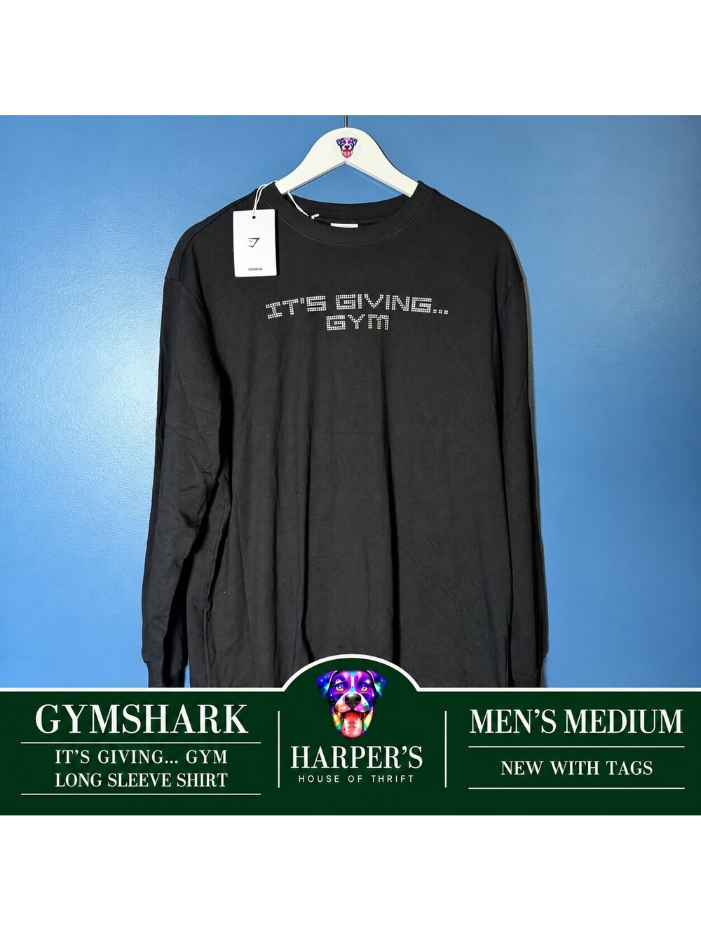 Gymshark It's Giving Gym Black Long Sleeve Shirt Men's Medium NWT